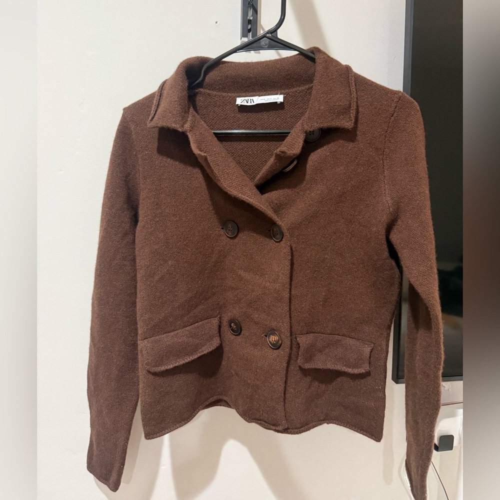 Zara Chocolate Double-Breasted Pea Coat